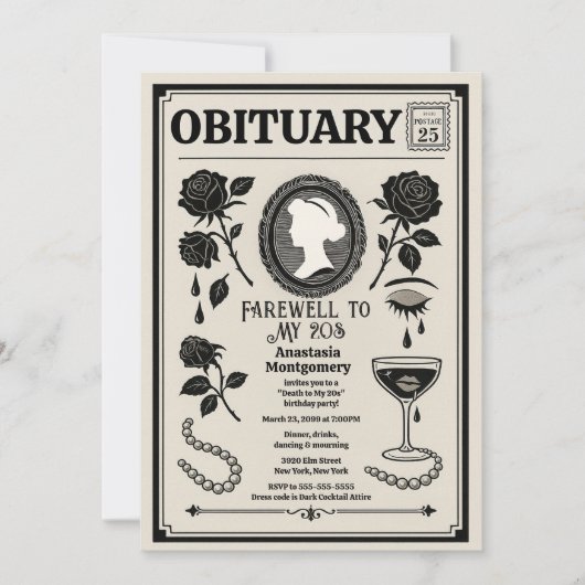 Overlijdensbericht 30e verjaardag RIP mijn 20s Kaart (Voorkant)