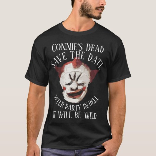 Overlijdensbericht begrafenis Connie's Dead Party T-shirt (Voorkant)