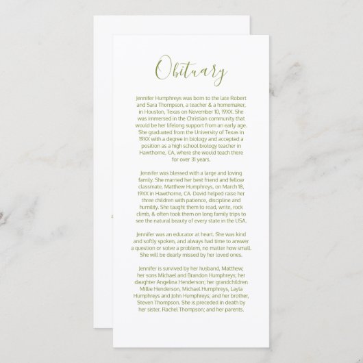 Overlijdensbericht Insteekkaart Bedankkaart (Voorkant / Achterkant)