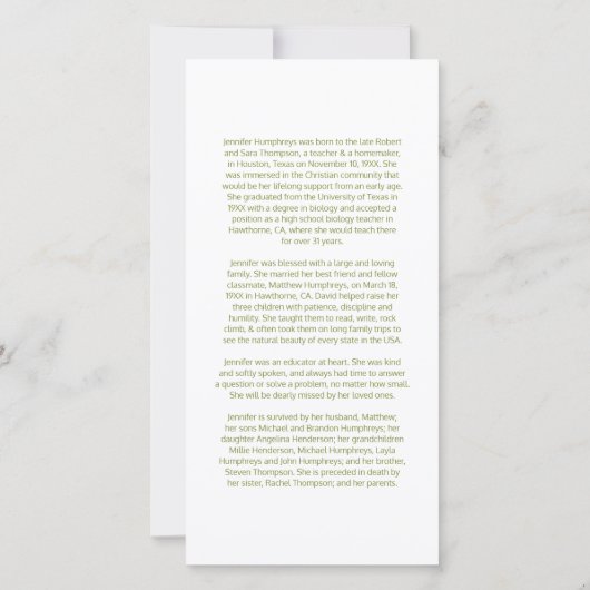 Overlijdensbericht Insteekkaart Bedankkaart (Achterkant)