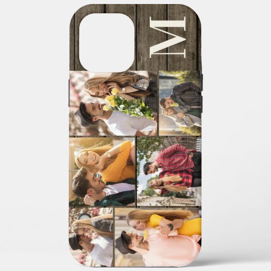 Overmaats Initiaal 6 Foto collage Rustisch hout Case-Mate iPhone Case (Achterkant)