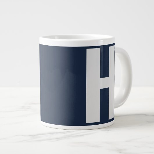 Overmaats Monogram Initiaal in donkerblauw en grij Grote Koffiekop (Voorkant rechts)