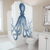 Overmaats  Octopus Blue, omhoog Douchegordijn (In situ)