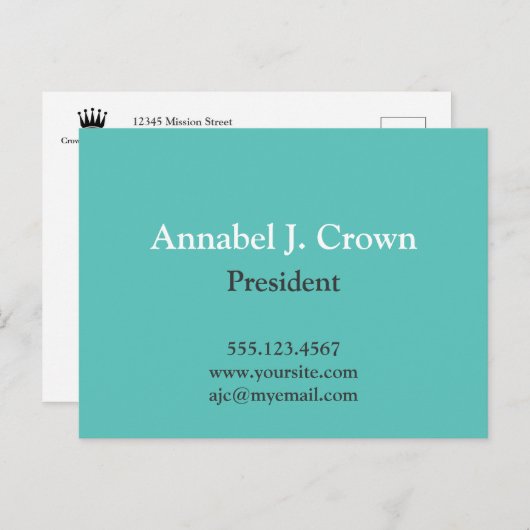 Overmaats solide blauwgroen bedrijf logo, traditio briefkaart (Voorkant / Achterkant)