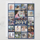Overmaats wat een jaar foto Collage Navy Blue Gold Feestdagenkaart (Voorkant)