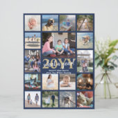 Overmaats wat een jaar foto Collage Navy Blue Gold Feestdagenkaart (Staand voorkant)