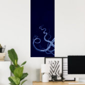 Overmaatse Octopus Triptych I Afdrukken in blauw Poster (Thuiskantoor)
