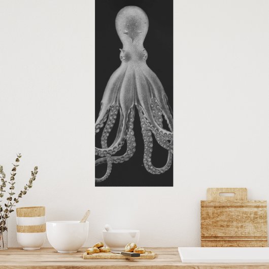 Overmaatse Octopus Triptych II Afdrukken in grijs Poster (Keuken)