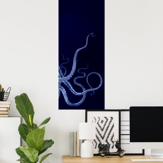 Overmaatse Octopus Triptych III Afdrukken in blauw Poster (Thuiskantoor)