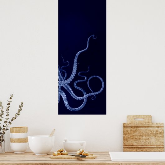 Overmaatse Octopus Triptych III Afdrukken in blauw Poster (Keuken)