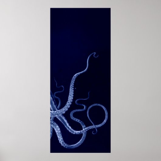 Overmaatse Octopus Triptych III Afdrukken in blauw Poster (Voorkant)