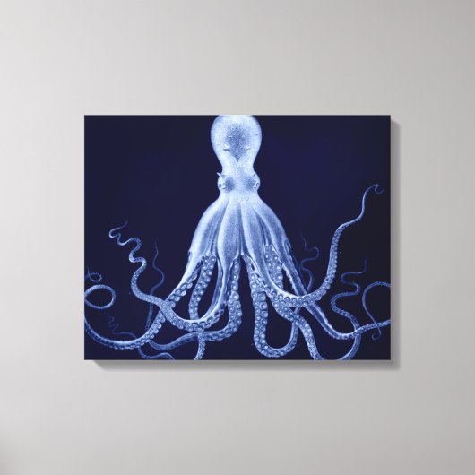 Overmaatse Octopus Triptych in Blauw Canvas Afdruk (Voorkant)