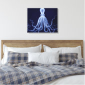 Overmaatse Octopus Triptych in Blauw Canvas Afdruk (Insitu (Slaapkamer))