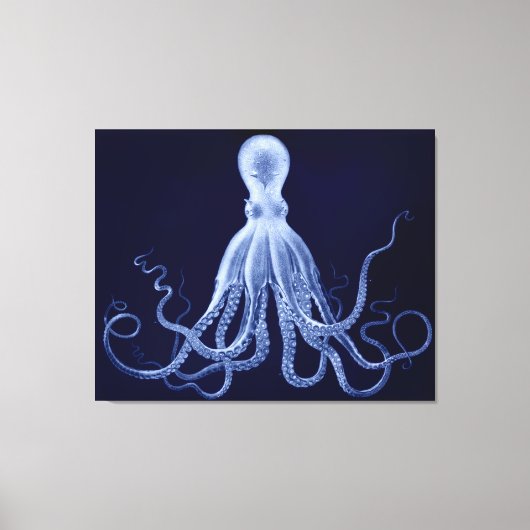 Overmaatse Octopus Triptych in Blauw Canvas Afdruk (Voorkant)