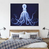 Overmaatse Octopus Triptych in Blauw Canvas Afdruk (Insitu (Slaapkamer))