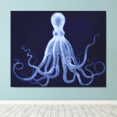 Overmaatse Octopus Triptych in Blauw Canvas Afdruk (Insitu (Houten vloer))