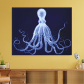 Overmaatse Octopus Triptych in Blauw Canvas Afdruk (Insitu (Woonkamer))