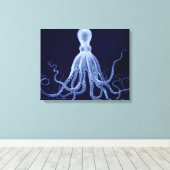 Overmaatse Octopus Triptych in Blauw Canvas Afdruk (Insitu (Houten vloer))