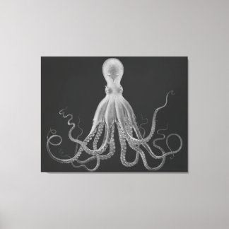 Overmaatse Octopus Triptych in grijs Canvas Afdruk