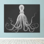 Overmaatse Octopus Triptych in grijs Canvas Afdruk (Insitu (Houten vloer))