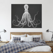Overmaatse Octopus Triptych in grijs Canvas Afdruk (Insitu (Slaapkamer))
