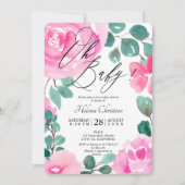 Overmaatse roze groene waterverf baby shower kaart (Voorkant)