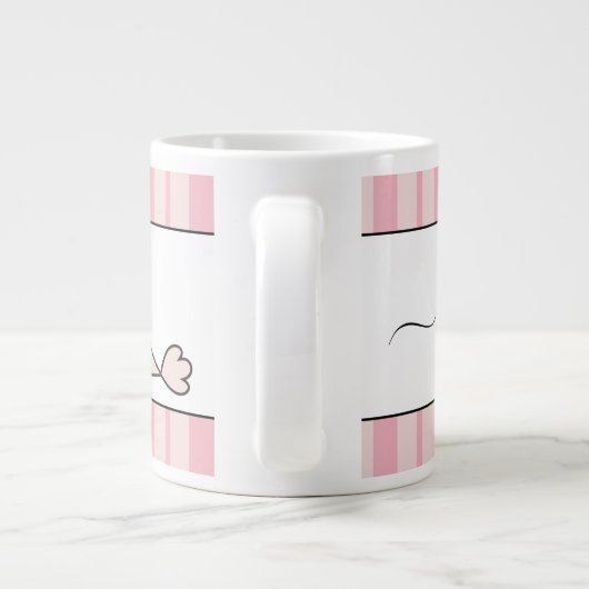 Overmaatse vogelroze streep gepersonaliseerd grote koffiekop (Achterkant)