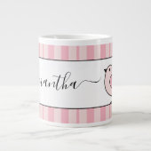 Overmaatse vogelroze streep gepersonaliseerd grote koffiekop (Voorkant)