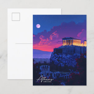 Overnachting in Athene Griekenland Vintage Travel Briefkaart