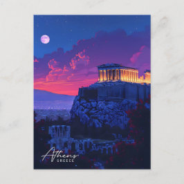 Overnachting in Athene Griekenland Vintage Travel Briefkaart