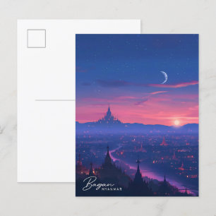 Overnachting in Bagan Myanmar Vintage Travel Briefkaart