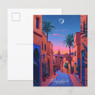 Overnachting in Marrakech Marokko Vintage Travel Briefkaart