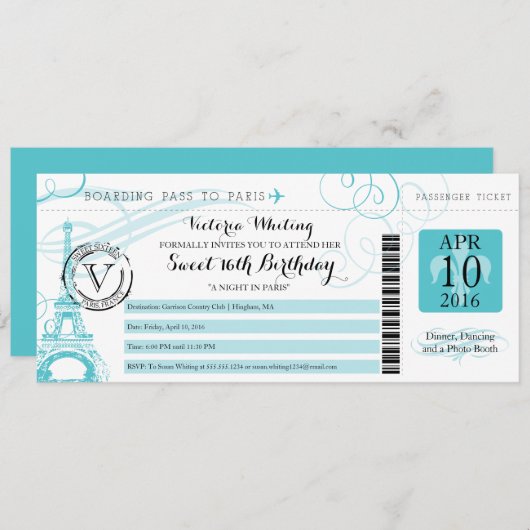 Overnachting in Parijs | Aqua Sweet 16 Verjaardag Kaart (Voorkant / Achterkant)