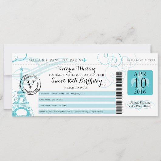 Overnachting in Parijs | Aqua Sweet 16 Verjaardag Kaart (Voorkant)