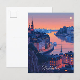 Overnachting in Stockholm Zweden Vintage Travel Briefkaart