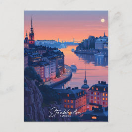 Overnachting in Stockholm Zweden Vintage Travel Briefkaart