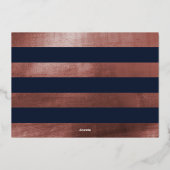 Overnemingspartij in Navy & Roos Gold Script Folie Uitnodiging (Achterkant)