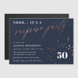 Overnemingspartij in Navy & Roos Gold Script Magnetische Uitnodiging