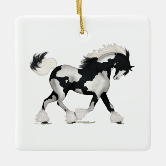 Overo Gypsy Vanner Paard Gepersonaliseerde Kerstmi Keramisch Ornament (Voorkant)