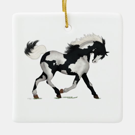 Overo Pied Pinto Paint Horse Pony Equestrian Charm Keramisch Ornament (Voorkant)