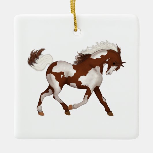 Overo Pinto Wild Horse Pony Gepersonaliseerde Kers Keramisch Ornament (Voorkant)
