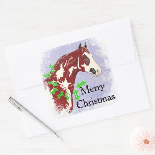 Overo verfpaard (Kerstmis) Vierkante Sticker (Envelop)