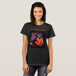 Overpeinzende heks Zittend op een pompoen T-shirt