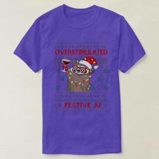 Overprikkeld & Feestelijk bij Raccoon Kerstmis T-shirt (Design voorkant)