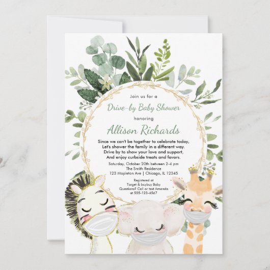 Overrijdend baby shower schattige dieren groen gou kaart (Voorkant)