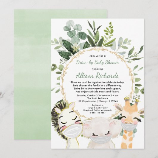 Overrijdend baby shower schattige dieren groen gou kaart (Voorkant / Achterkant)