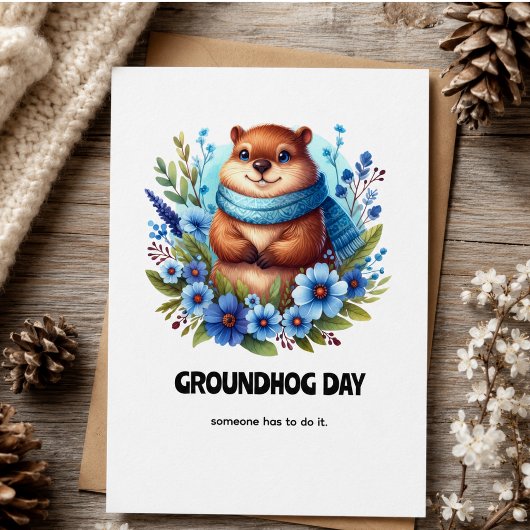 Overschat? Aquarel ter viering van Groundhog Day  Kaart
