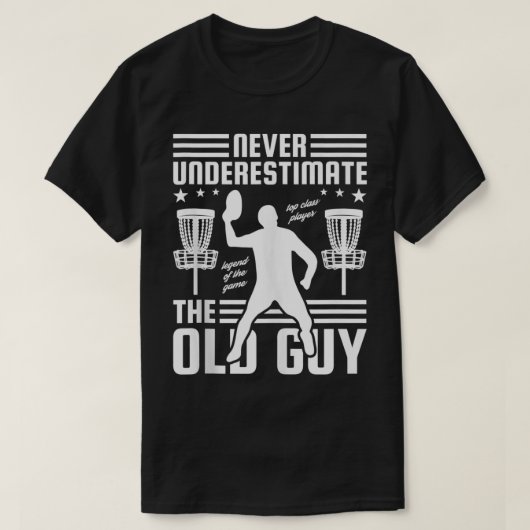 Overschat de oude man nooit, discgolf t-shirt (Design voorkant)