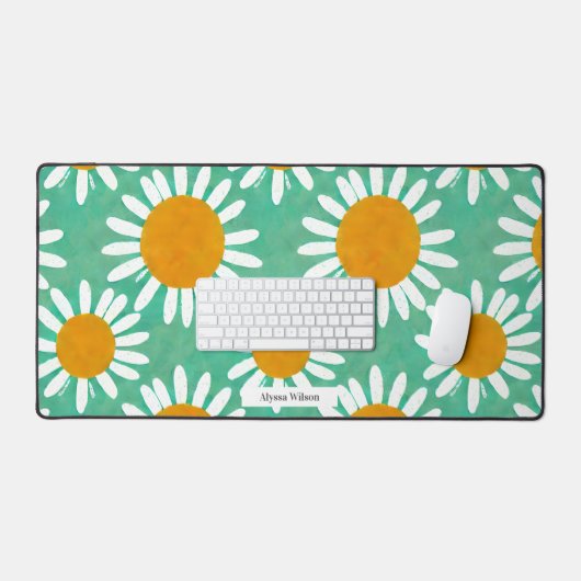 Oversize Daisy Floral Waterverf Pattern Bureaumat (Keyboard & Muis)