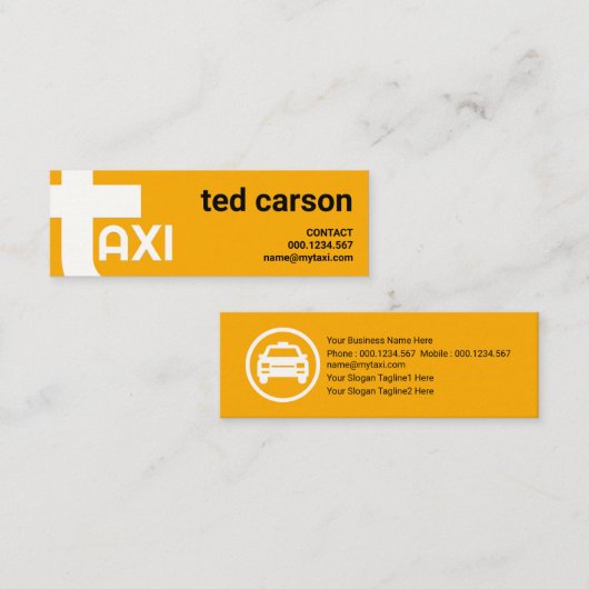 Oversize de Bold Yellow Taxi Service Alphabet-T Mini Visitekaartje (Voorkant / Achterkant)